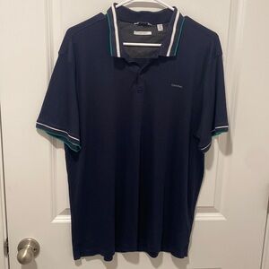 CALVIN KLEIN Navy Blue Liquid Touch polo Shirt Size L